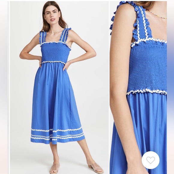 EN SAISON Smocked Blue Sun Dress with Ric-Rac Trim - Picture 1 of 5